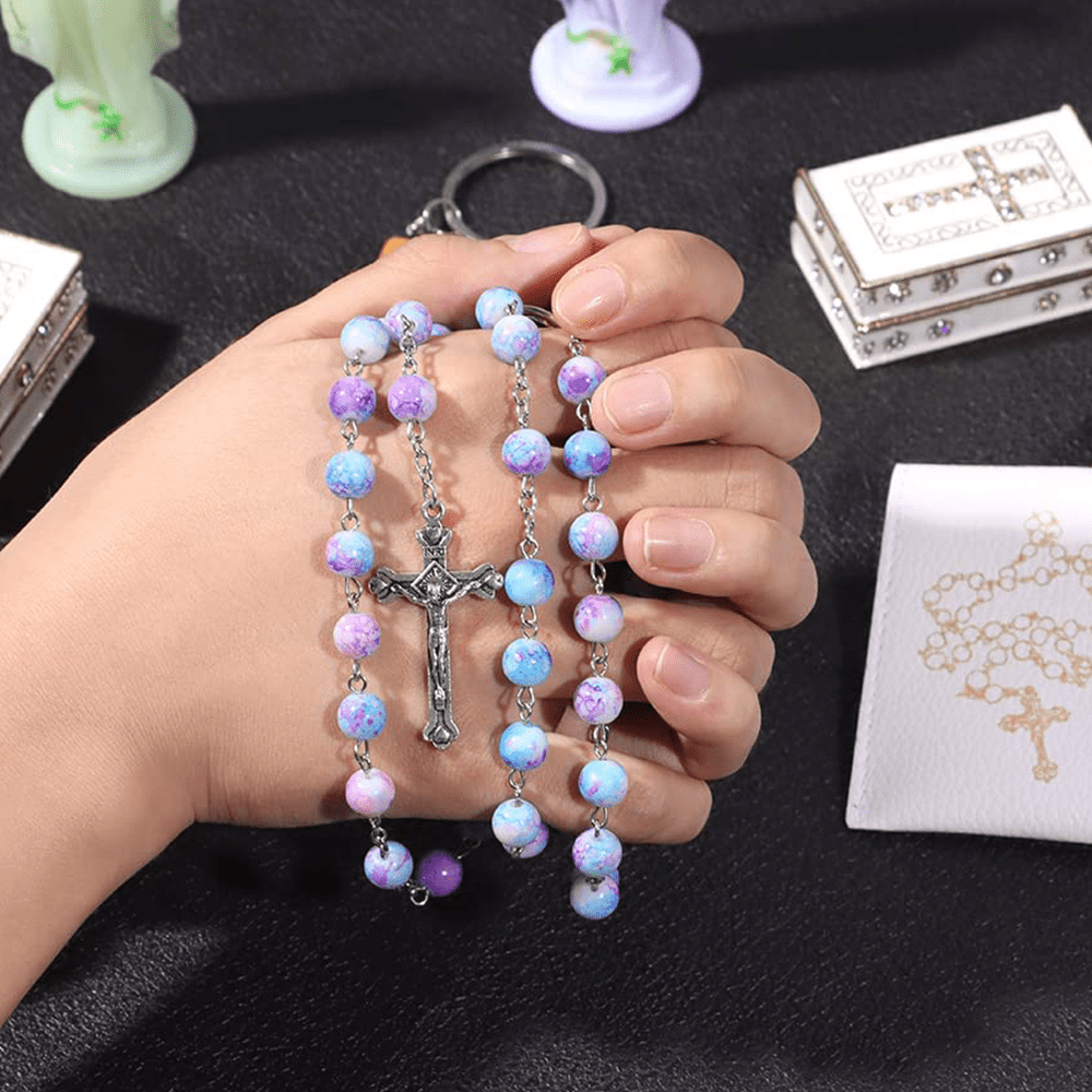 Christianartworkshop Madonna con Bambino e Crocifisso di Rosario in lega acrilica multicolore rotonda da 8 mm - image 1