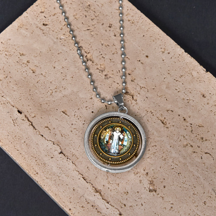 Christianartworkshop Collana con ciondolo girevole in stile retrò con icona di Gesù, San Benedetto, Vergine e Maria - image 8