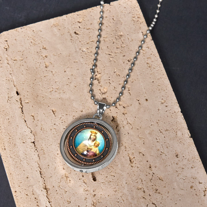 Christianartworkshop Collana con ciondolo girevole in stile retrò con icona di Gesù, San Benedetto, Vergine e Maria - image 6