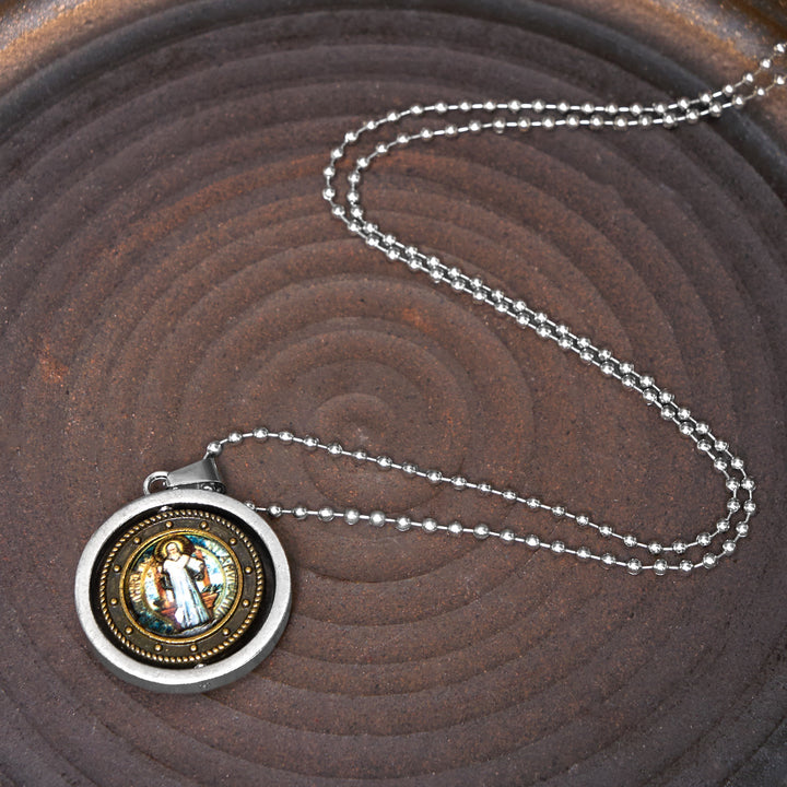 Christianartworkshop Collana con ciondolo girevole in stile retrò con icona di Gesù, San Benedetto, Vergine e Maria - San Benedetto - Bronzo - image 3