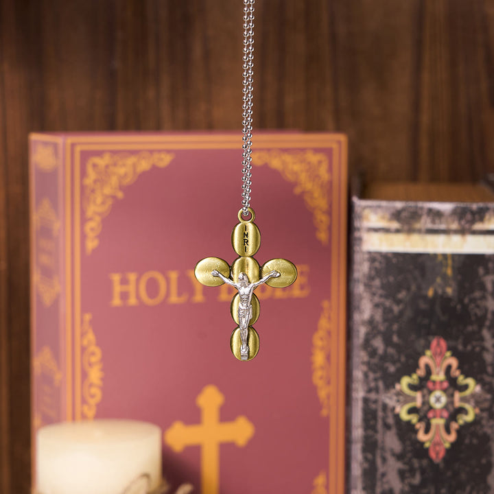 Collana con ciondolo e amuleto religioso protettivo con crocifisso in stile semplice Christianartworkshop - Bronzo - image 3