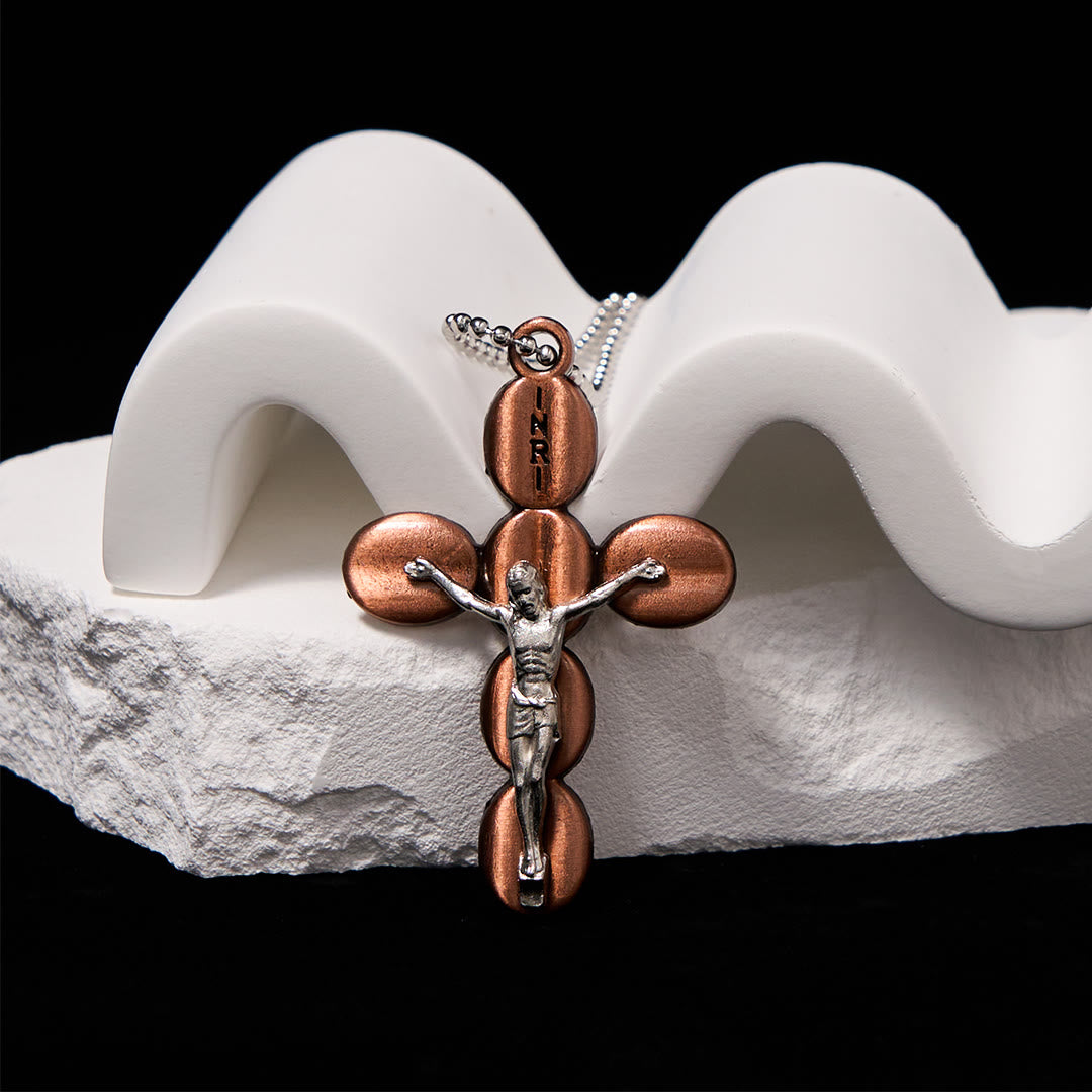 Collana con ciondolo e amuleto religioso protettivo con crocifisso in stile semplice Christianartworkshop - Rame - image 0