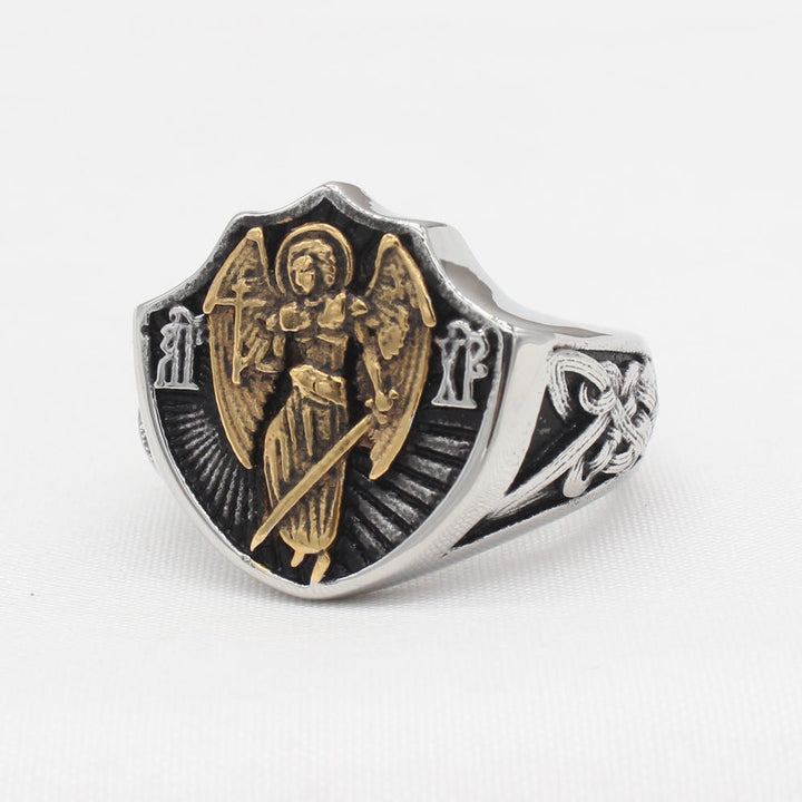 Anello di protezione e forza dell'angelo custode di San Michele in stile retrò Christianartworkshop - image 9