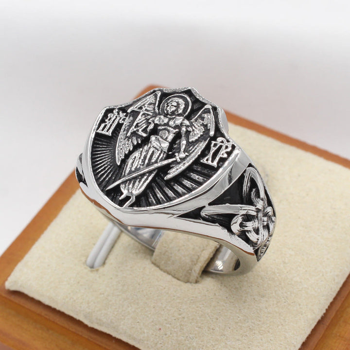 Anello di protezione e forza dell'angelo custode di San Michele in stile retrò Christianartworkshop - image 3