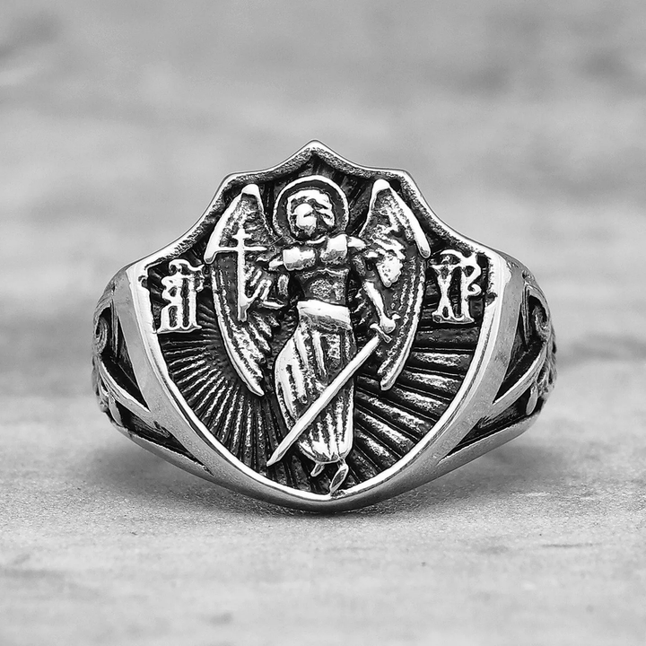 Anello di protezione e forza dell'angelo custode di San Michele in stile retrò Christianartworkshop - image 5