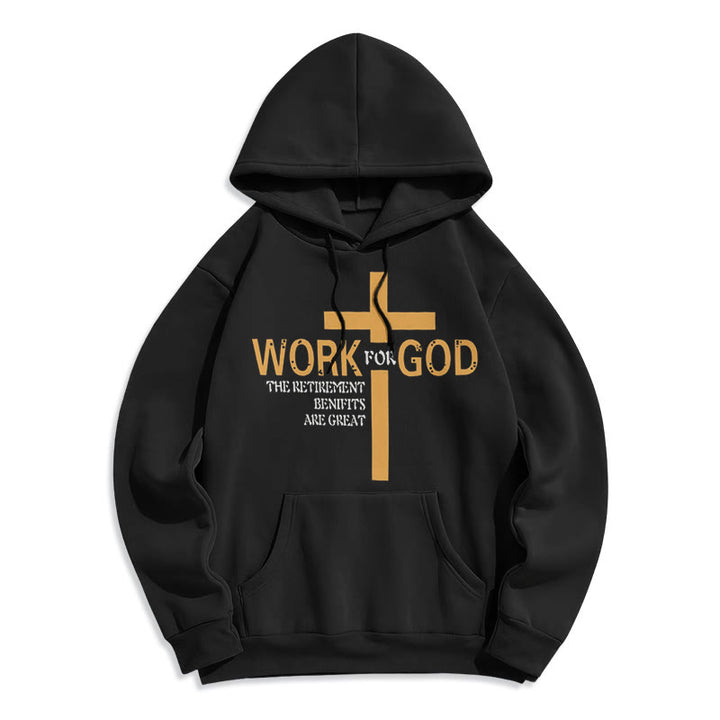 Felpa con cappuccio in poliestere foderata in pile stile classico Christianartworkshop Cross Work For God - Nero - 2XL - image 0