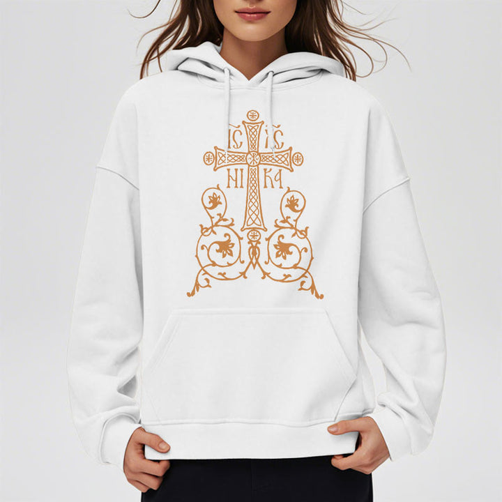 Felpa con cappuccio in poliestere foderata in pile con emblema della croce sacra in stile classico Christianartworkshop - image 7