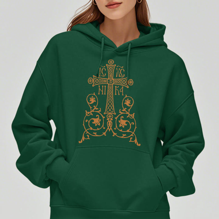 Felpa con cappuccio in poliestere foderata in pile con emblema della croce sacra in stile classico Christianartworkshop - image 23