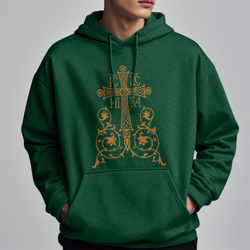 Felpa con cappuccio in poliestere foderata in pile con emblema della croce sacra in stile classico Christianartworkshop - image 22