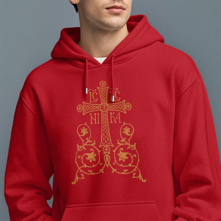 Felpa con cappuccio in poliestere foderata in pile con emblema della croce sacra in stile classico Christianartworkshop - image 38