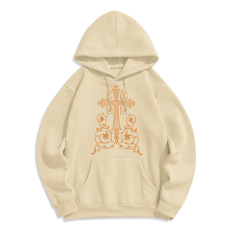 Felpa con cappuccio in poliestere foderata in pile con emblema della croce sacra in stile classico Christianartworkshop - Beige - 2XL - image 10