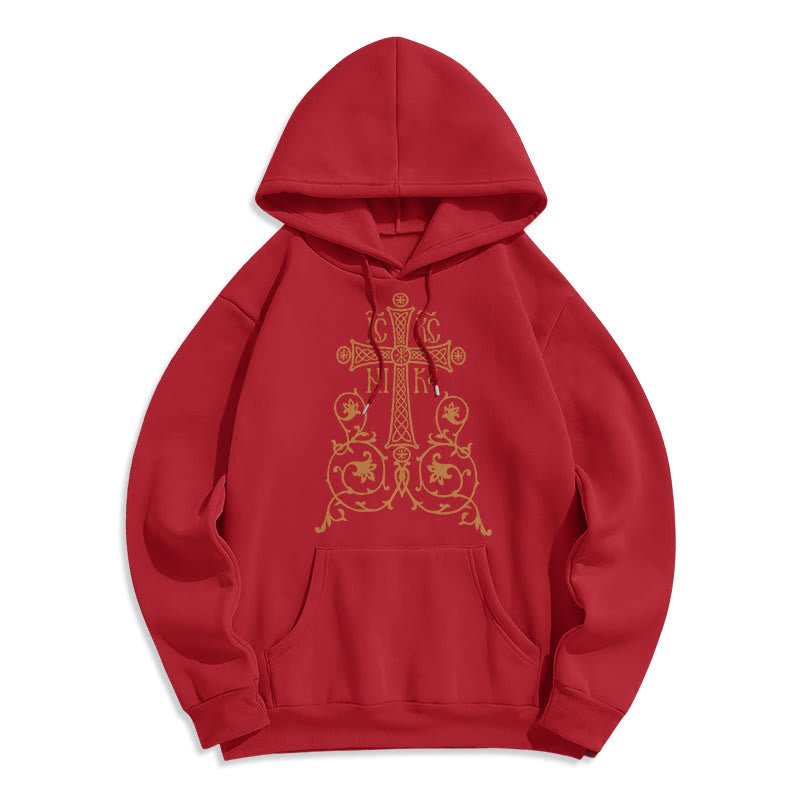 Felpa con cappuccio in poliestere foderata in pile con emblema della croce sacra in stile classico Christianartworkshop - Rosso - 2XL - image 35