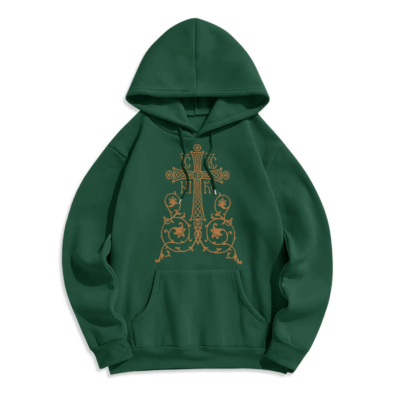 Felpa con cappuccio in poliestere foderata in pile con emblema della croce sacra in stile classico Christianartworkshop - Verde - 2XL - image 20