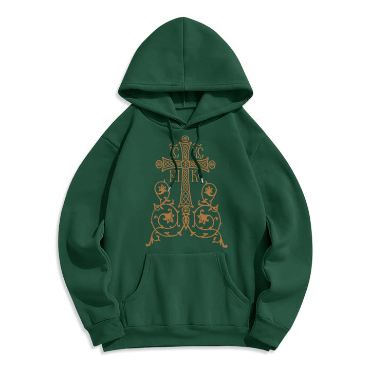 Felpa con cappuccio in poliestere foderata in pile con emblema della croce sacra in stile classico Christianartworkshop - Verde - 2XL - image 20
