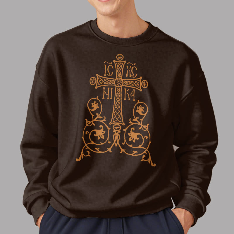 Felpa in poliestere foderata in pile con emblema della croce sacra in stile classico Christianartworkshop - image 17