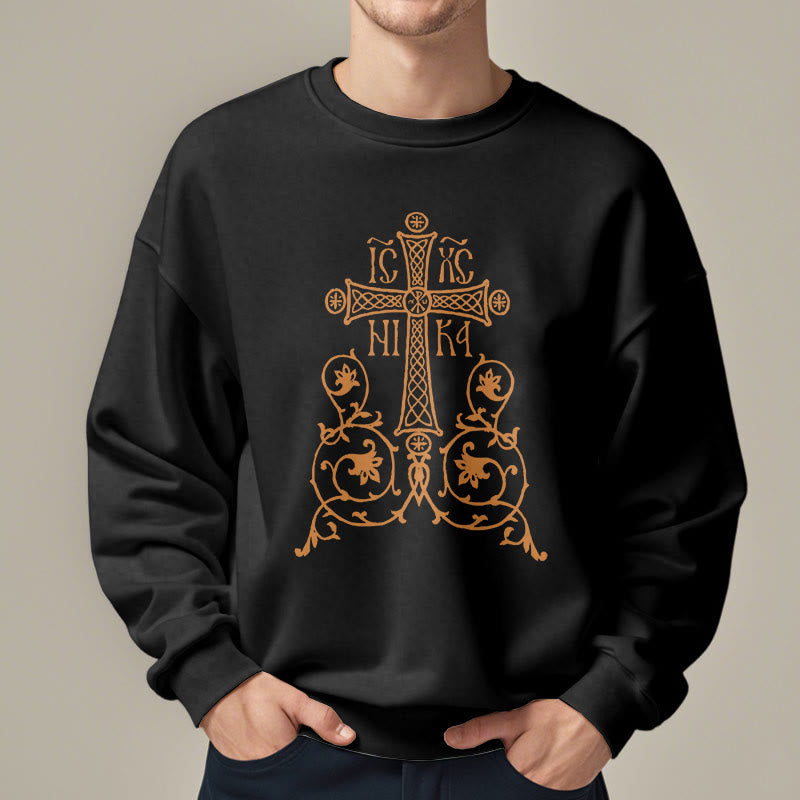 Felpa in poliestere foderata in pile con emblema della croce sacra in stile classico Christianartworkshop - image 2