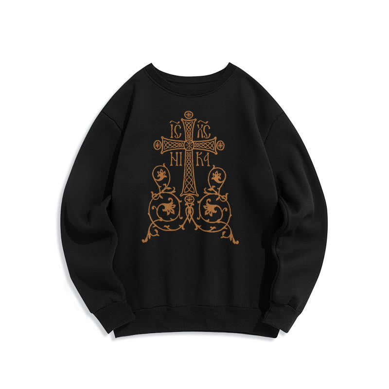 Felpa in poliestere foderata in pile con emblema della croce sacra in stile classico Christianartworkshop - Nero - 2XL - image 0