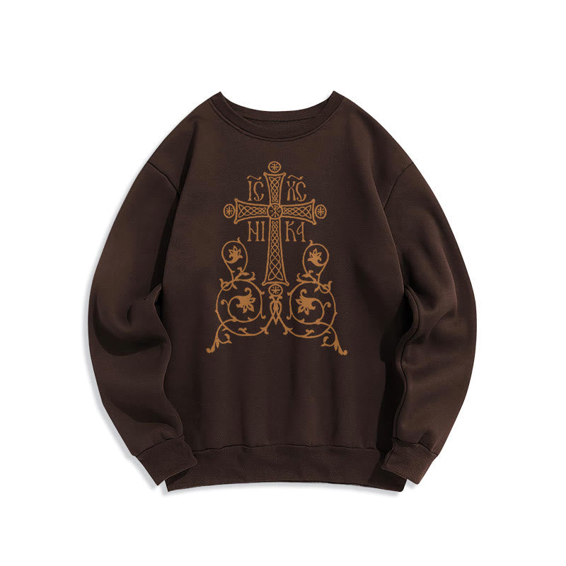 Felpa in poliestere foderata in pile con emblema della croce sacra in stile classico Christianartworkshop - Marrone - 2XL - image 15