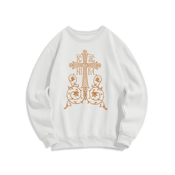 Felpa in poliestere foderata in pile con emblema della croce sacra in stile classico Christianartworkshop - Bianco - 2XL - image 5