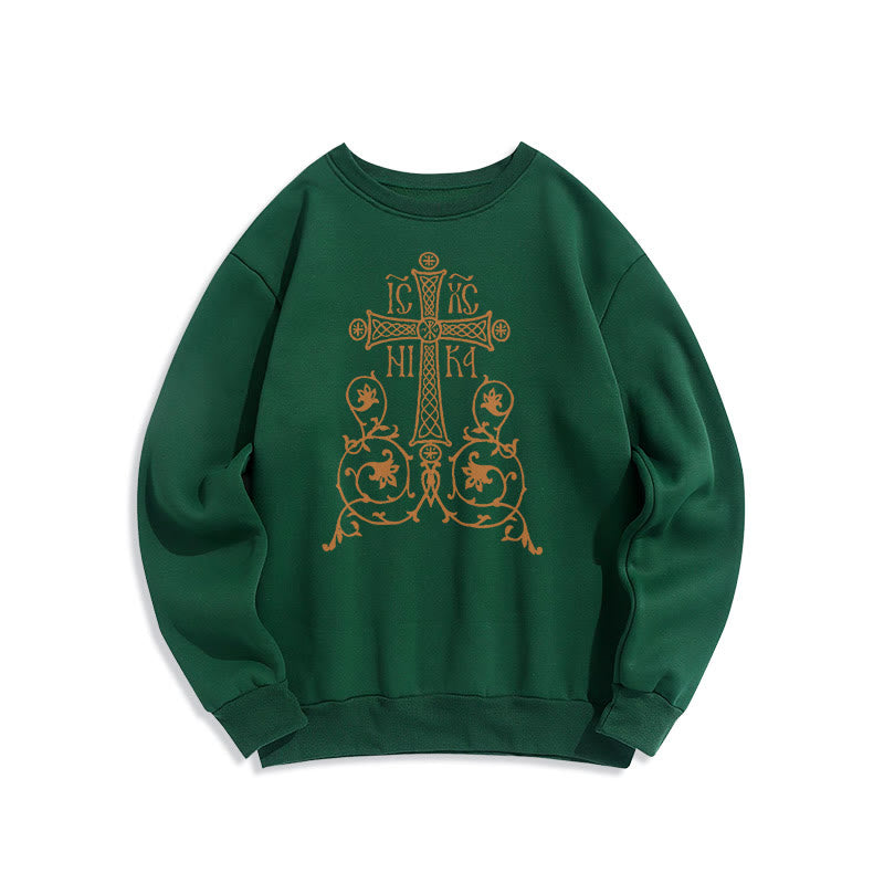 Felpa in poliestere foderata in pile con emblema della croce sacra in stile classico Christianartworkshop - Verde - 2XL - image 20