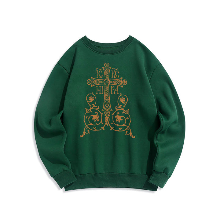Felpa in poliestere foderata in pile con emblema della croce sacra in stile classico Christianartworkshop - Verde - 2XL - image 20