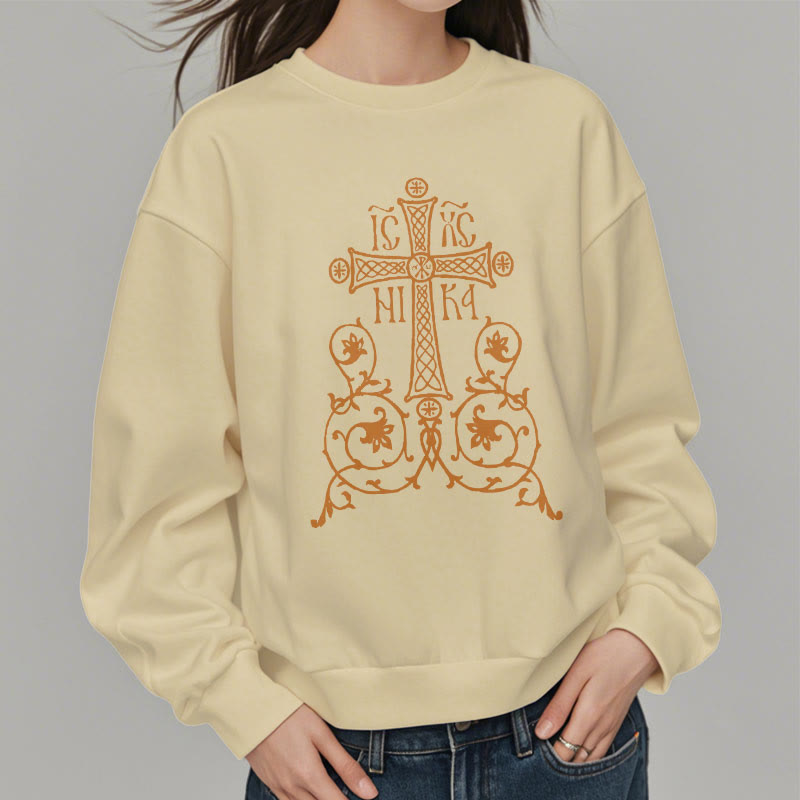 Felpa in poliestere foderata in pile con emblema della croce sacra in stile classico Christianartworkshop - image 13