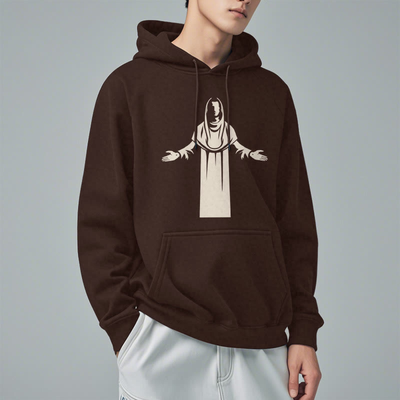 Christianartworkshop Felpa con cappuccio in poliestere foderata in pile, stile classico, raffigurante un santo con le mani aperte in preghiera - image 18