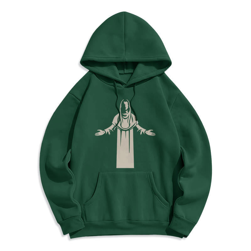 Christianartworkshop Felpa con cappuccio in poliestere foderata in pile, stile classico, raffigurante un santo con le mani aperte in preghiera - Verde - 2XL - image 20