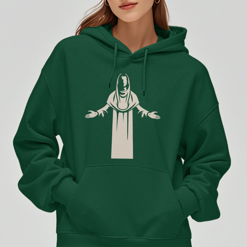 Christianartworkshop Felpa con cappuccio in poliestere foderata in pile, stile classico, raffigurante un santo con le mani aperte in preghiera - image 23