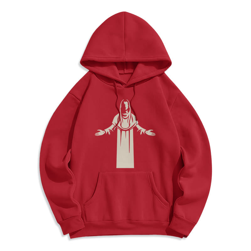 Christianartworkshop Felpa con cappuccio in poliestere foderata in pile, stile classico, raffigurante un santo con le mani aperte in preghiera - Rosso - 2XL - image 35