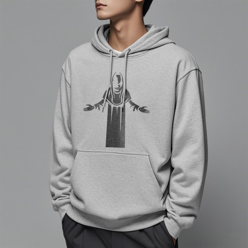 Felpa con cappuccio in poliestere foderata in pile, stile classico, raffigurante un santo con le mani aperte in preghiera, Christianartworkshop - image 32