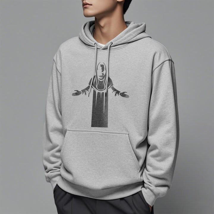 Felpa con cappuccio in poliestere foderata in pile, stile classico, raffigurante un santo con le mani aperte in preghiera, Christianartworkshop - image 32