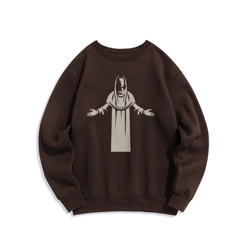 Felpa in poliestere foderata in pile con figura di santo in stile classico con mani aperte in preghiera Christianartworkshop - Marrone - 2XL - image 15