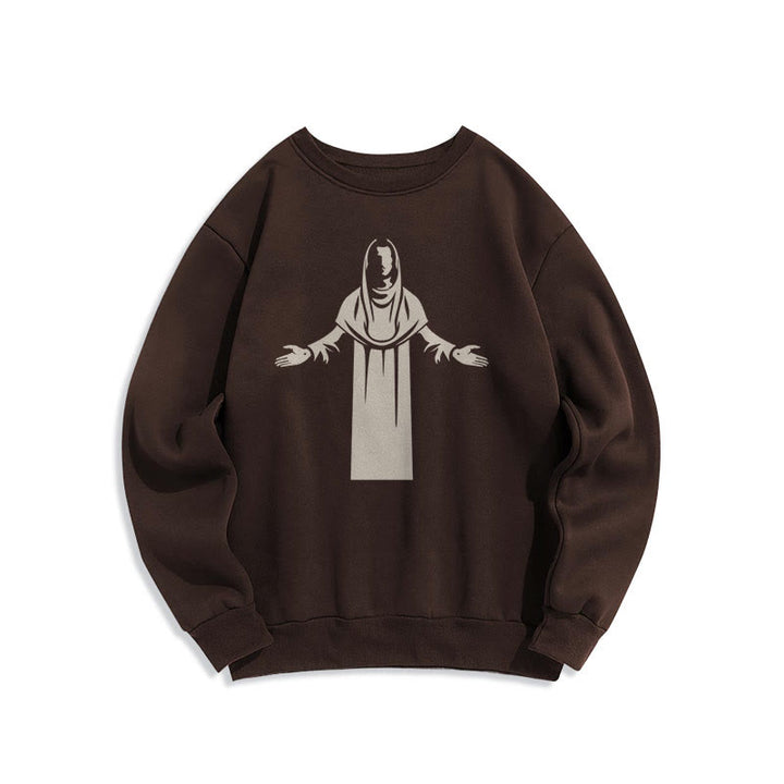Felpa in poliestere foderata in pile con figura di santo in stile classico con mani aperte in preghiera Christianartworkshop - Marrone - 2XL - image 15