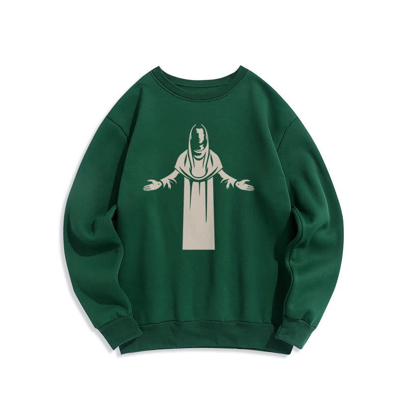 Felpa in poliestere foderata in pile con figura di santo in stile classico con mani aperte in preghiera Christianartworkshop - Verde - 2XL - image 20