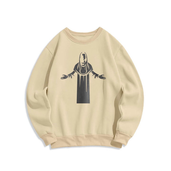 Felpa in poliestere foderata in pile con figura di santo in stile classico con mani aperte in preghiera Christianartworkshop - Beige - 2XL - image 0
