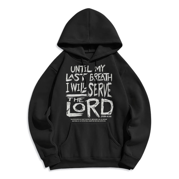 Felpa con cappuccio in poliestere foderata in pile con citazione "I Will Serve The Lord" Christianartworkshop - Nero - 2XL - image 5