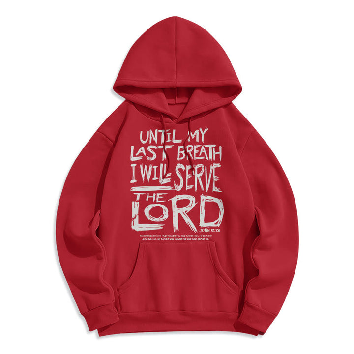 Felpa con cappuccio in poliestere foderata in pile con citazione "I Will Serve The Lord" di Christianartworkshop - Rosso - 2XL - image 27