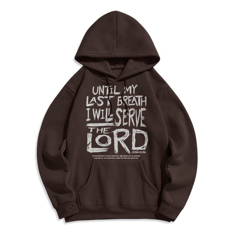 Felpa con cappuccio in poliestere foderata in pile con citazione "I Will Serve The Lord" di Christianartworkshop - Marrone - 2XL - image 13