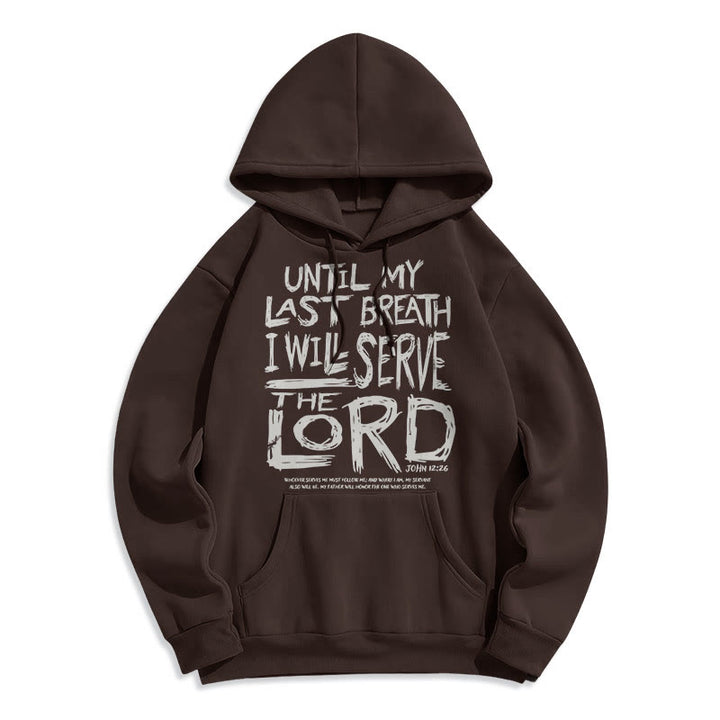 Felpa con cappuccio in poliestere foderata in pile con citazione "I Will Serve The Lord" di Christianartworkshop - Marrone - 2XL - image 13