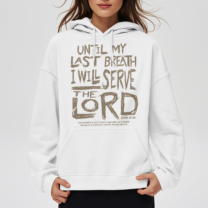 Felpa con cappuccio in poliestere foderata in pile con citazione "I Will Serve The Lord" di Christianartworkshop - image 1