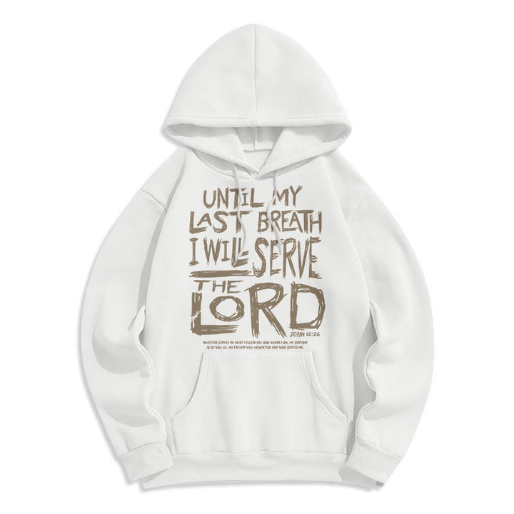 Felpa con cappuccio in poliestere foderata in pile con citazione "I Will Serve The Lord" di Christianartworkshop - Bianco - 2XL - image 0
