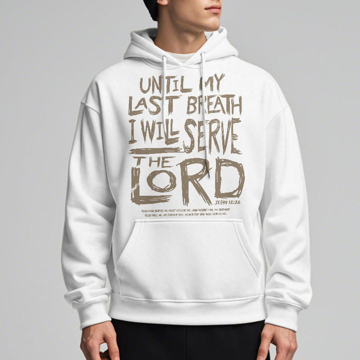 Felpa con cappuccio in poliestere foderata in pile con citazione "I Will Serve The Lord" Christianartworkshop - image 2