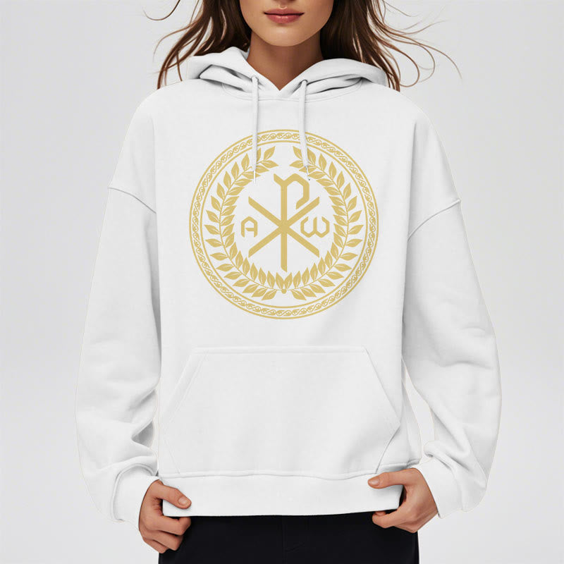 Felpa con cappuccio in poliestere foderata in pile con emblema sacro Chi-rho in stile classico Christianartworkshop - image 8
