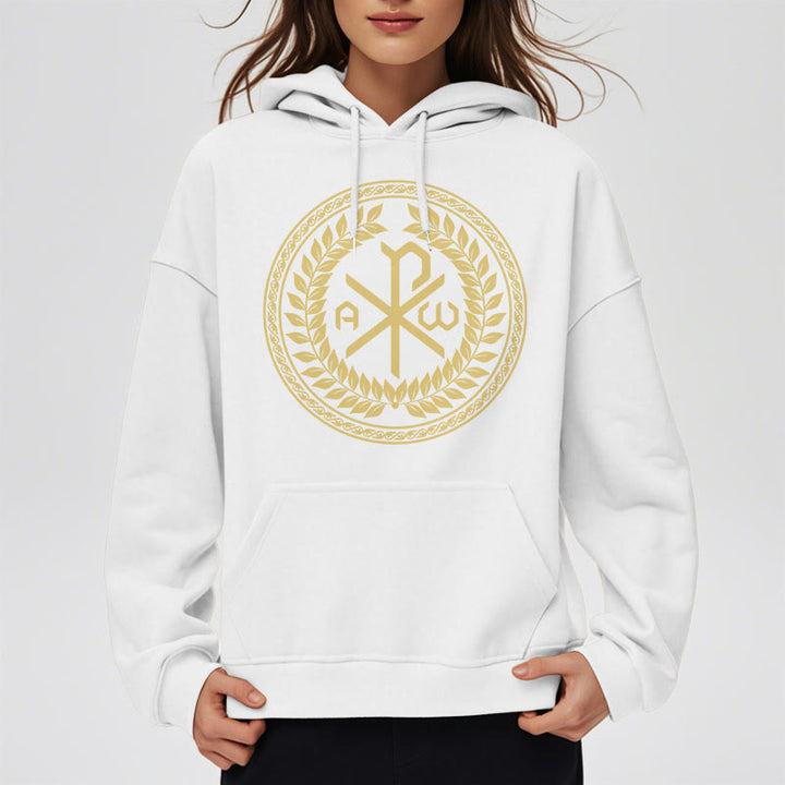 Felpa con cappuccio in poliestere foderata in pile con emblema sacro Chi-rho in stile classico Christianartworkshop - image 8