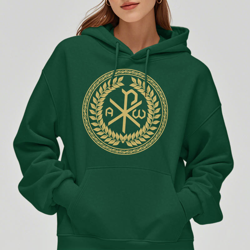 Felpa con cappuccio in poliestere foderata in pile con emblema sacro Chi-rho in stile classico Christianartworkshop - image 22