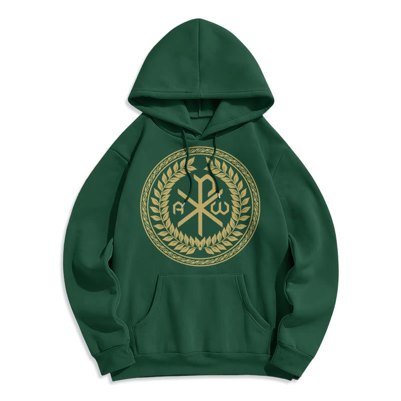 Felpa con cappuccio in poliestere foderata in pile con emblema sacro Chi-rho in stile classico Christianartworkshop - Verde - 2XL - image 20
