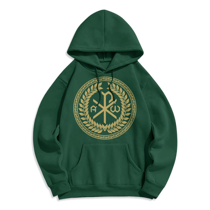 Felpa con cappuccio in poliestere foderata in pile con emblema sacro Chi-rho in stile classico Christianartworkshop - Verde - 2XL - image 20