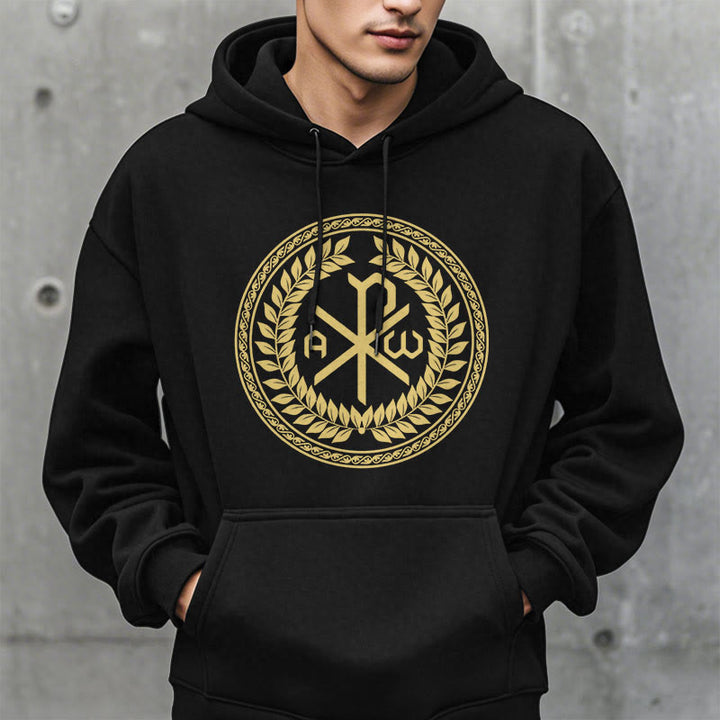 Felpa con cappuccio in poliestere foderata in pile con emblema sacro Chi-rho in stile classico Christianartworkshop - image 2
