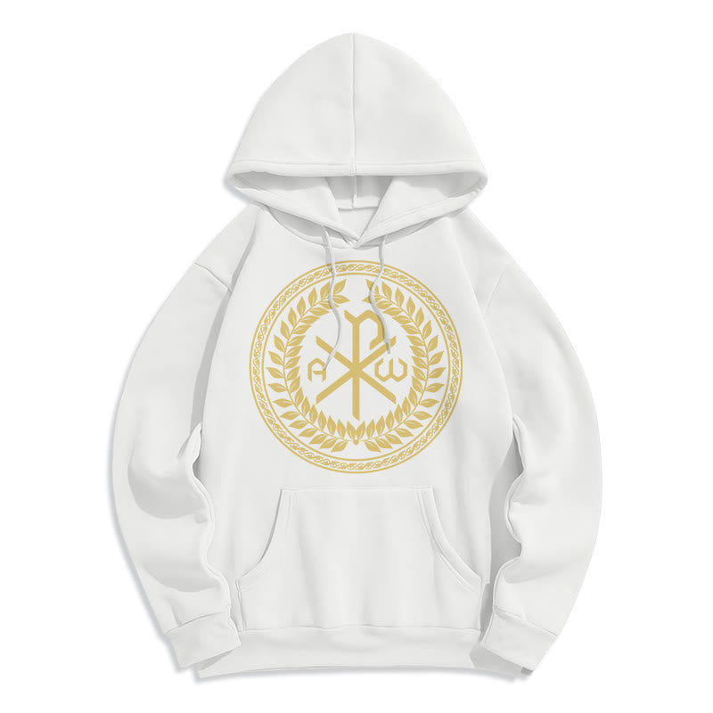 Felpa con cappuccio in poliestere foderata in pile con emblema sacro Chi-rho in stile classico Christianartworkshop - Bianco - 2XL - image 5